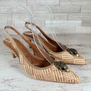 Kurt Geiger London Belgravia Slingback Raffia Woven Heels Beige Combo Size 37 EU